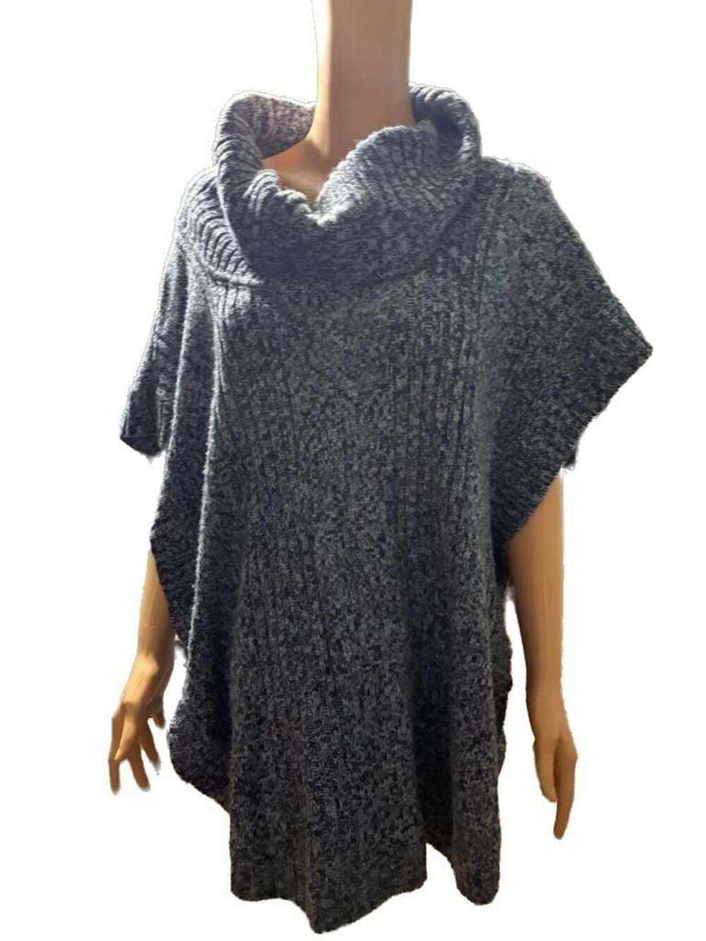 Woman Within Blue Marled Cowl Neck Poncho Sweater